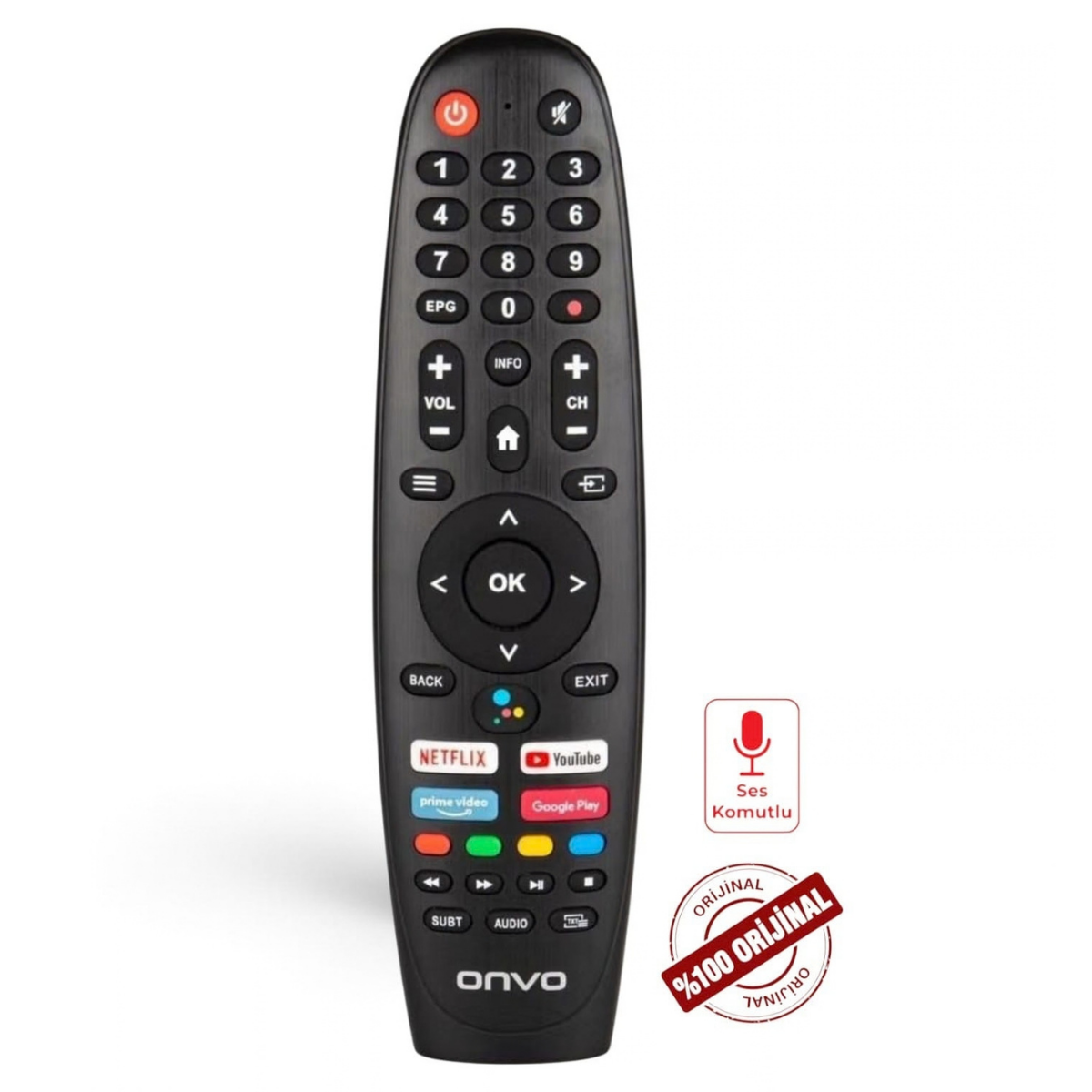 Onvo Android Google TV Ses Komutlu Kumanda Netflix YouTube Prime Video Google Play Tuşlu