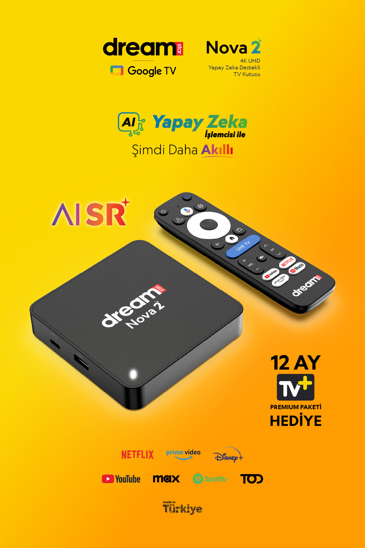 Nova 2 | Android 14 | Yapay Zeka | 12 AY TV+ Üyelik Hediyeli | 4K Lisansli Android TV Box |