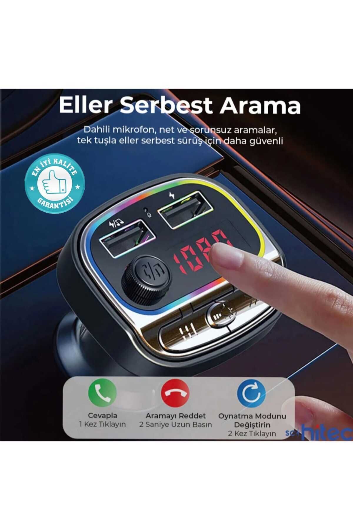 C21 Çift USB 5V 3.1A Rainbow Işıklı Led Ekran TF Kartlı V5.0 Bluetooth Fm Transmitter hızlı şarj