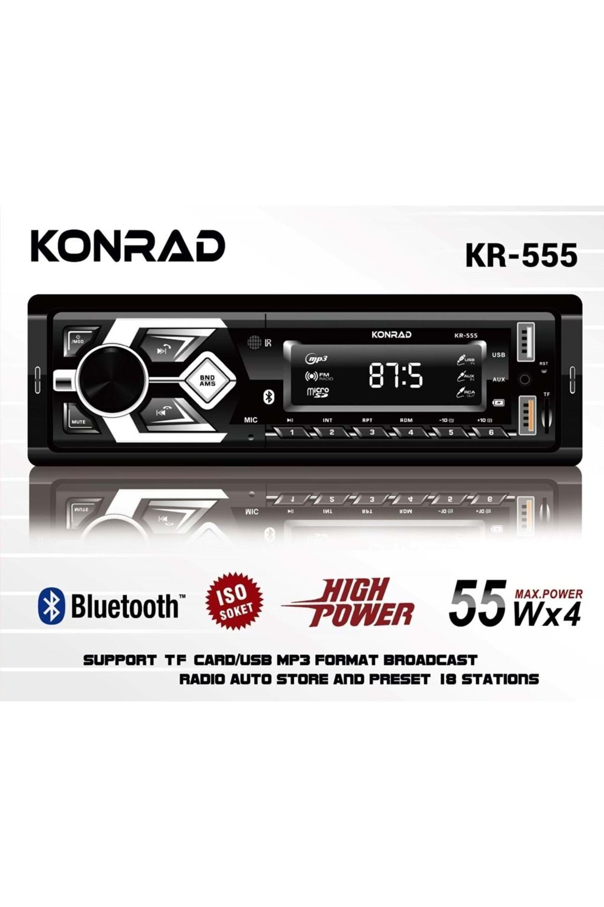 Kr-555 4x55 Uyumlu Watt Çift Usb Sd/fm/mmc Bluetooth Oto Teyp