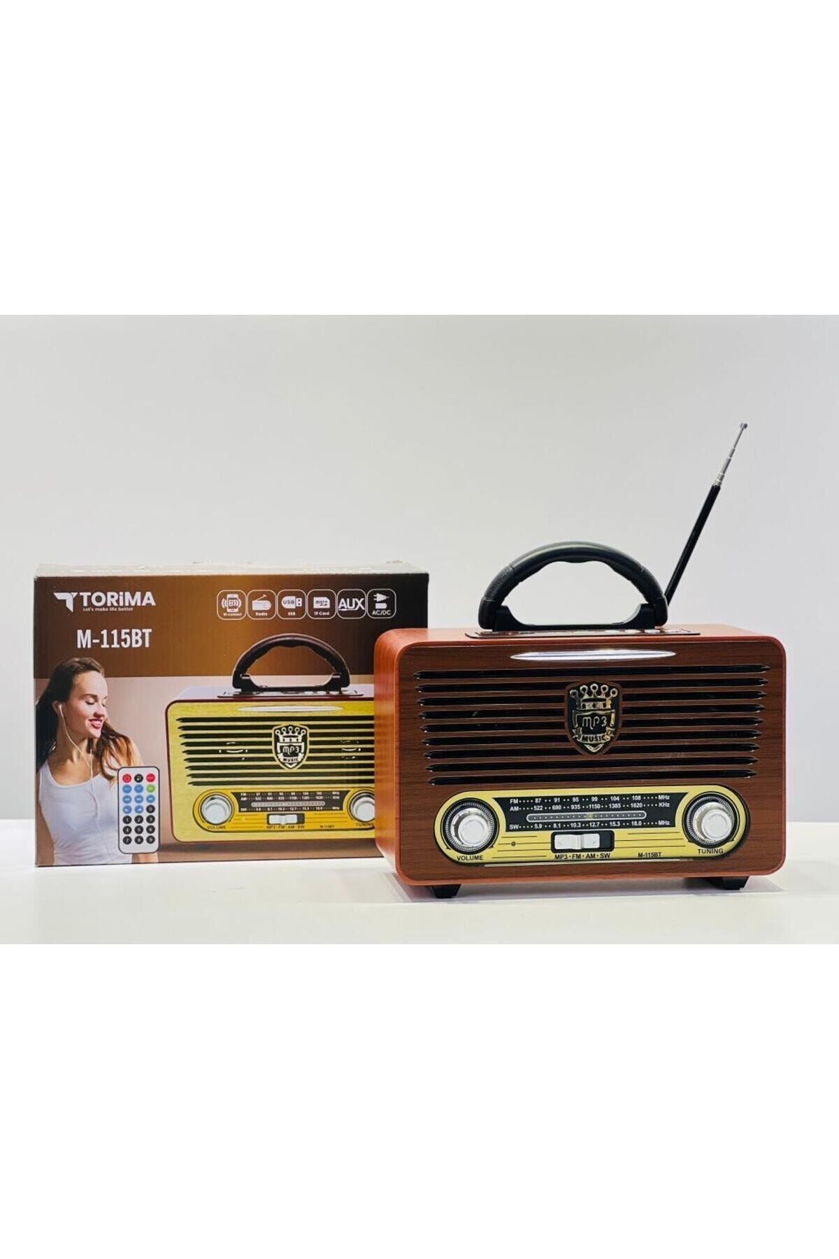 M-115BT Kumandalı Nostaljik Radyolu Bluetooth Hoparlör Kahverengi