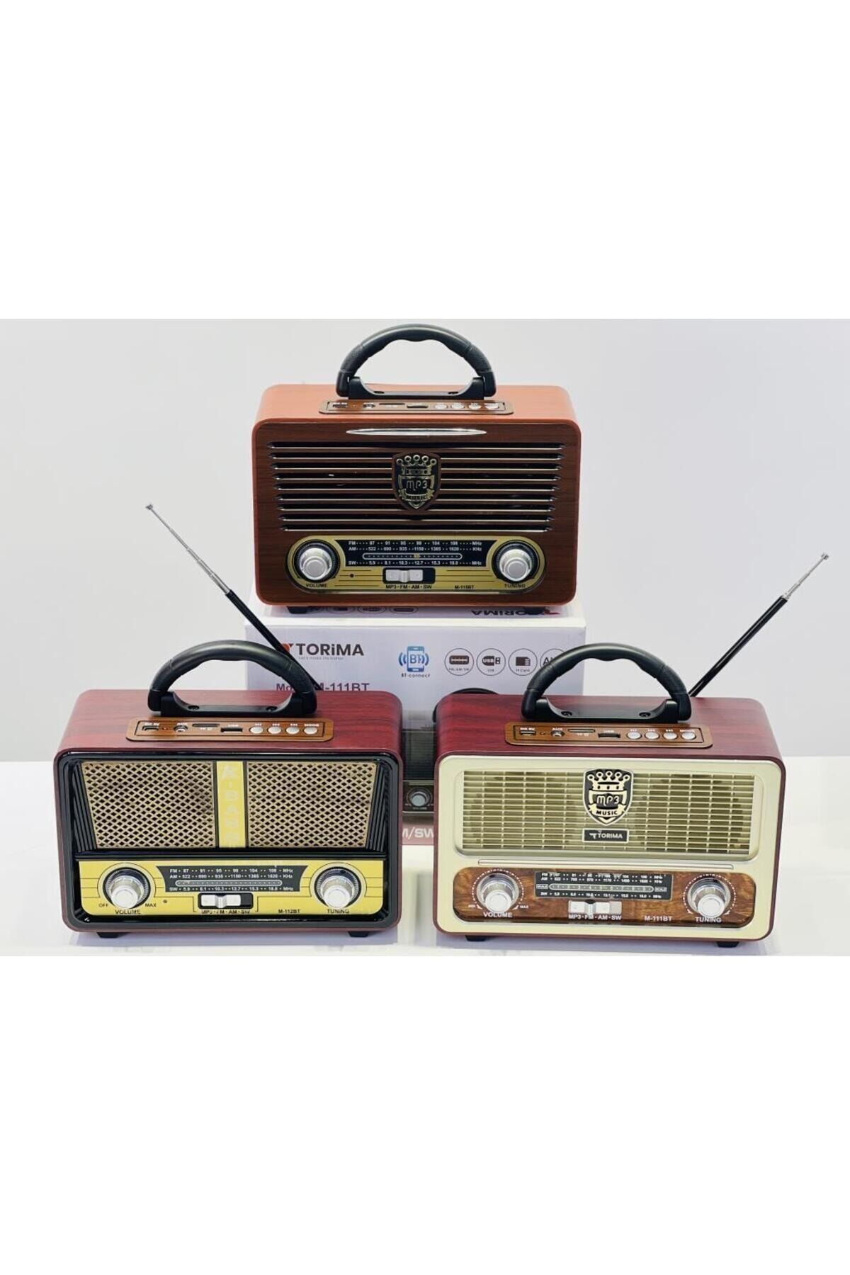 M-111BT Işıklı Kumandalı Nostaljik Radyolu Bluetooth Hoparlör Siyah