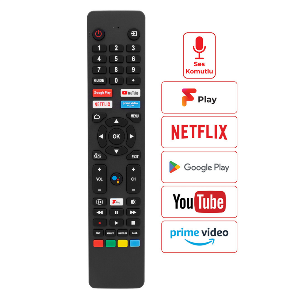 JVC RM-C3250 Ses Komutlu Akıllı TV Kumandası Netflix YouTube Prime Video Google Play F Play Tuşlu