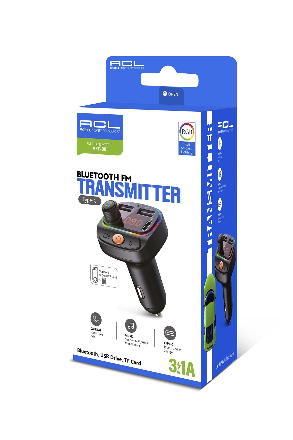 Aft-08 3.1 Amper Araç Içi Bluetooth Modulatör - Araç Içi Çakmaklık Şarj Type-c Aft-08 Fm Transmitter
