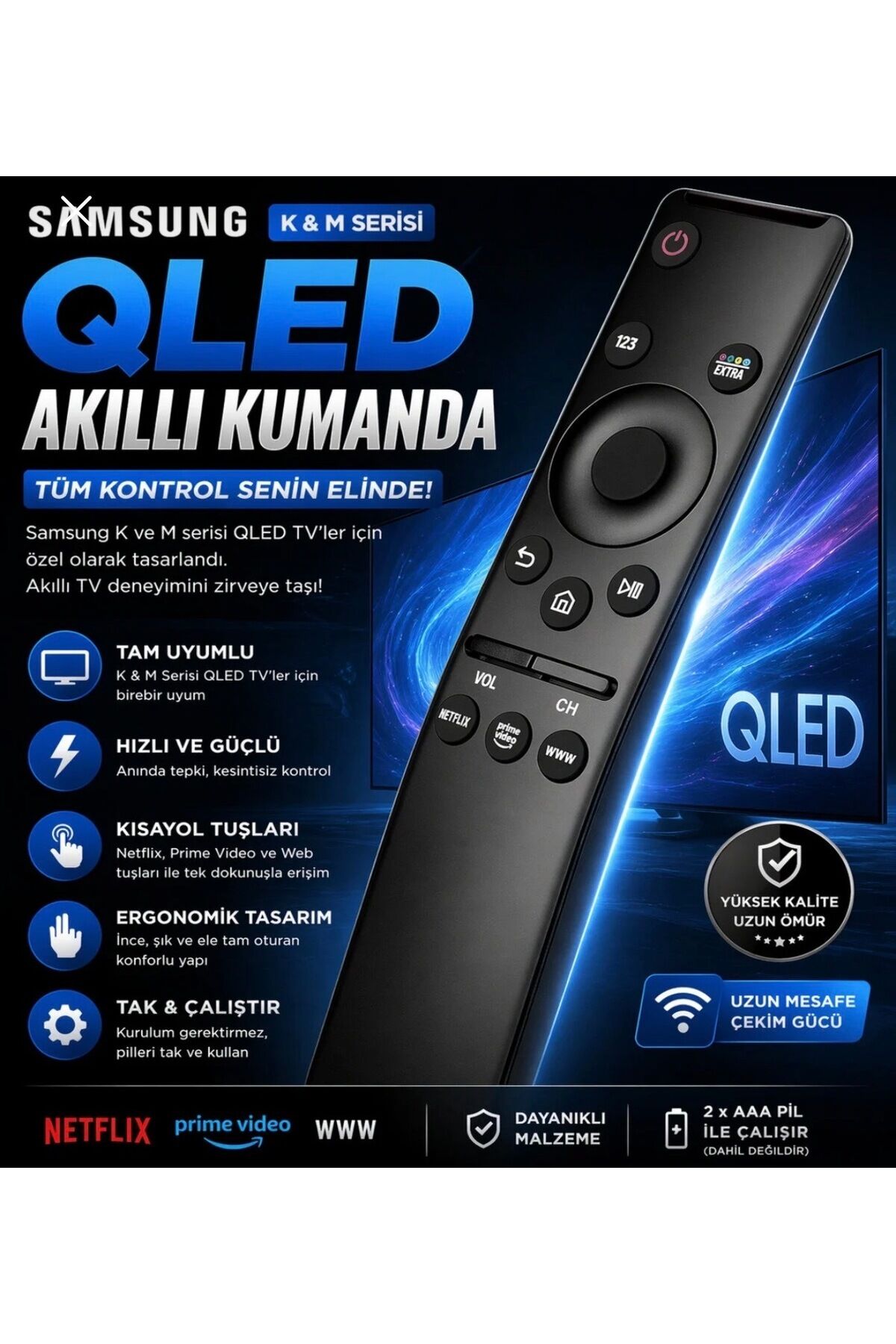 Samsung Uyumlu Bn59-01330c 4k Suhd Smart Tv Tu Serisi Akıllı Kumanda Netflix Prime