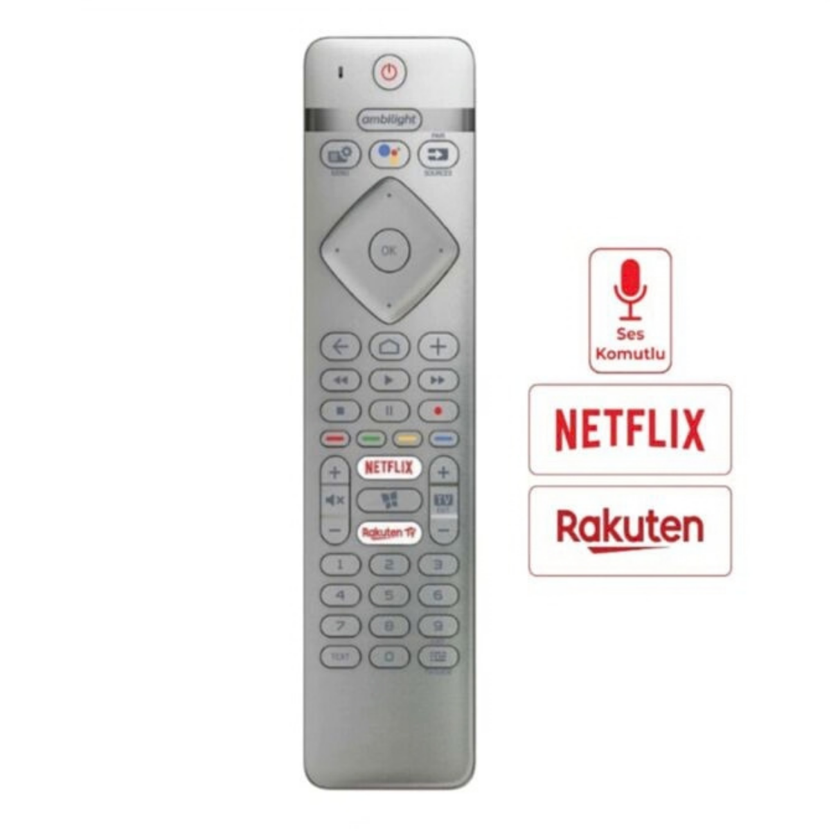 PHILIPS GRİ SESLİ KOMUTLU AMBİLİGHT  TUŞLU TV KUMANDASI PUS OLED UYULU RC4154403/01R