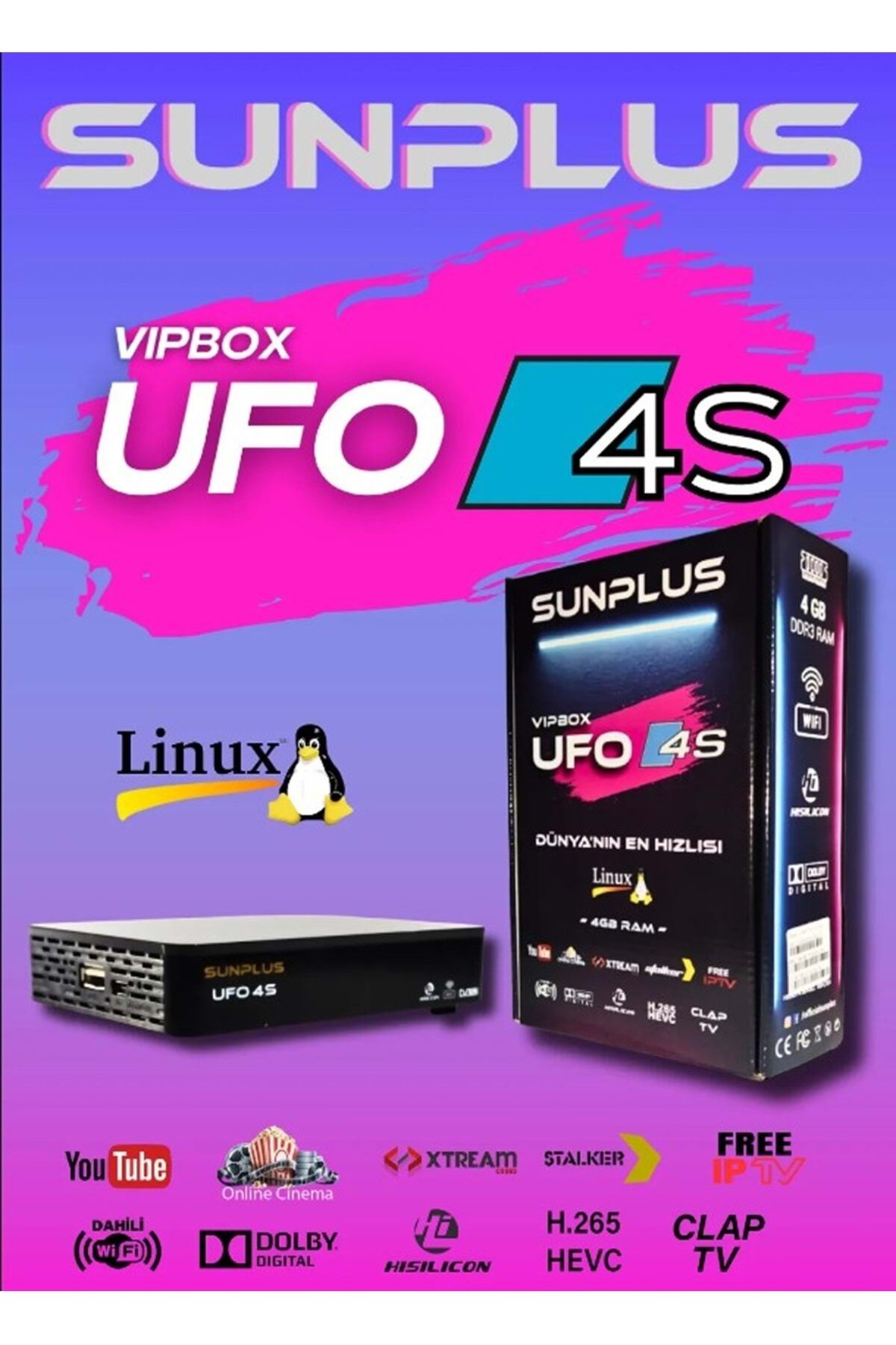 Vıpbox Ufo 4s Uydu Alıcısı Linux 4gb Ram