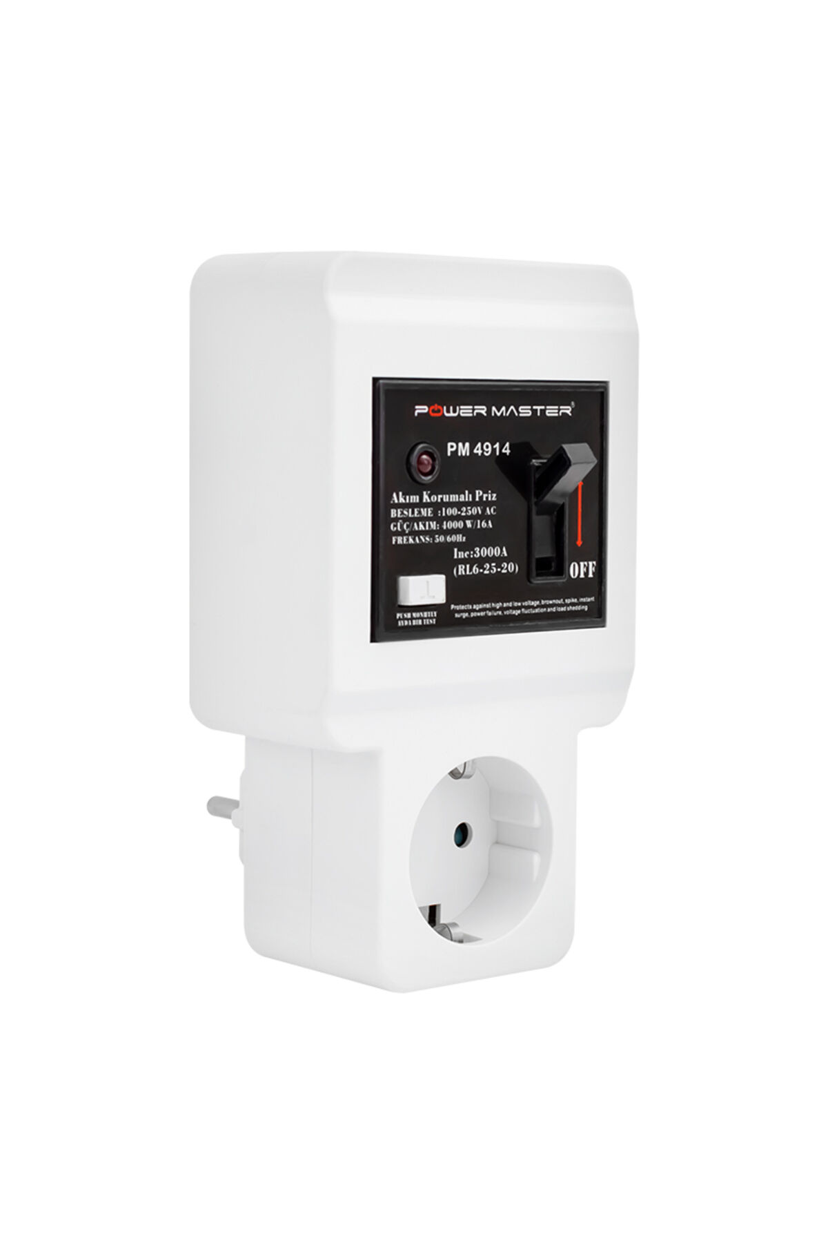 POWERMASTER PM-4914 220 VOLT - 16 AMPER TEKLİ AKIM KORUMALI SİGORTALI PRİZ